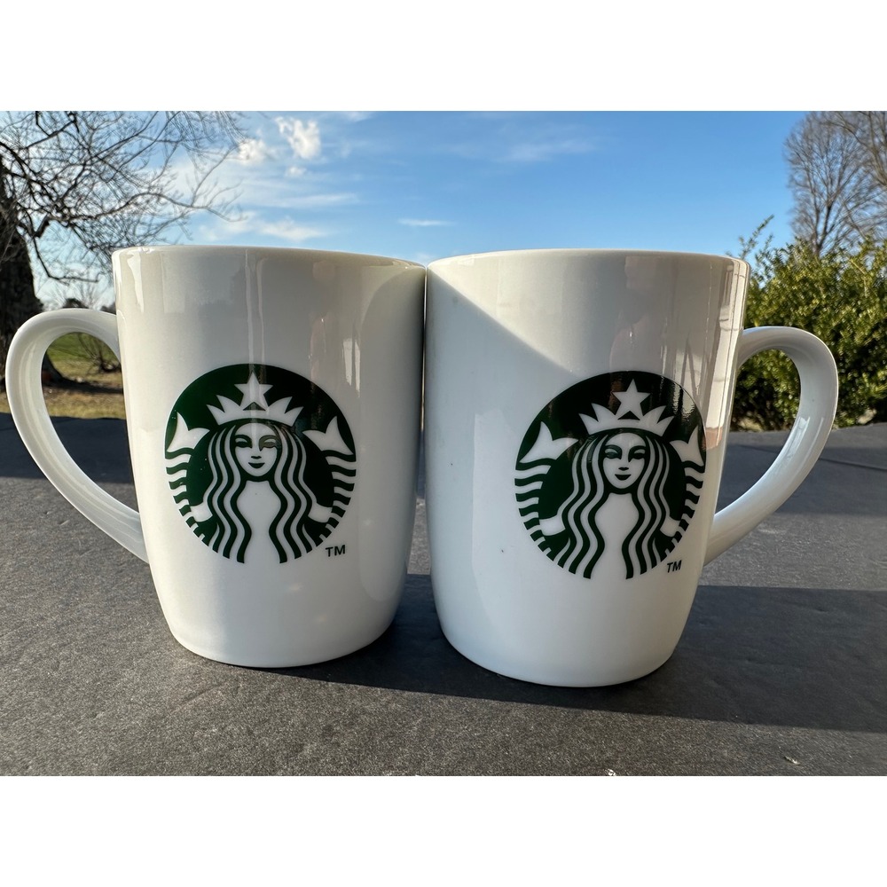 2 Starbucks Coffee Mug Set White Green Siren Logo 2013 Ceramic Drinkware